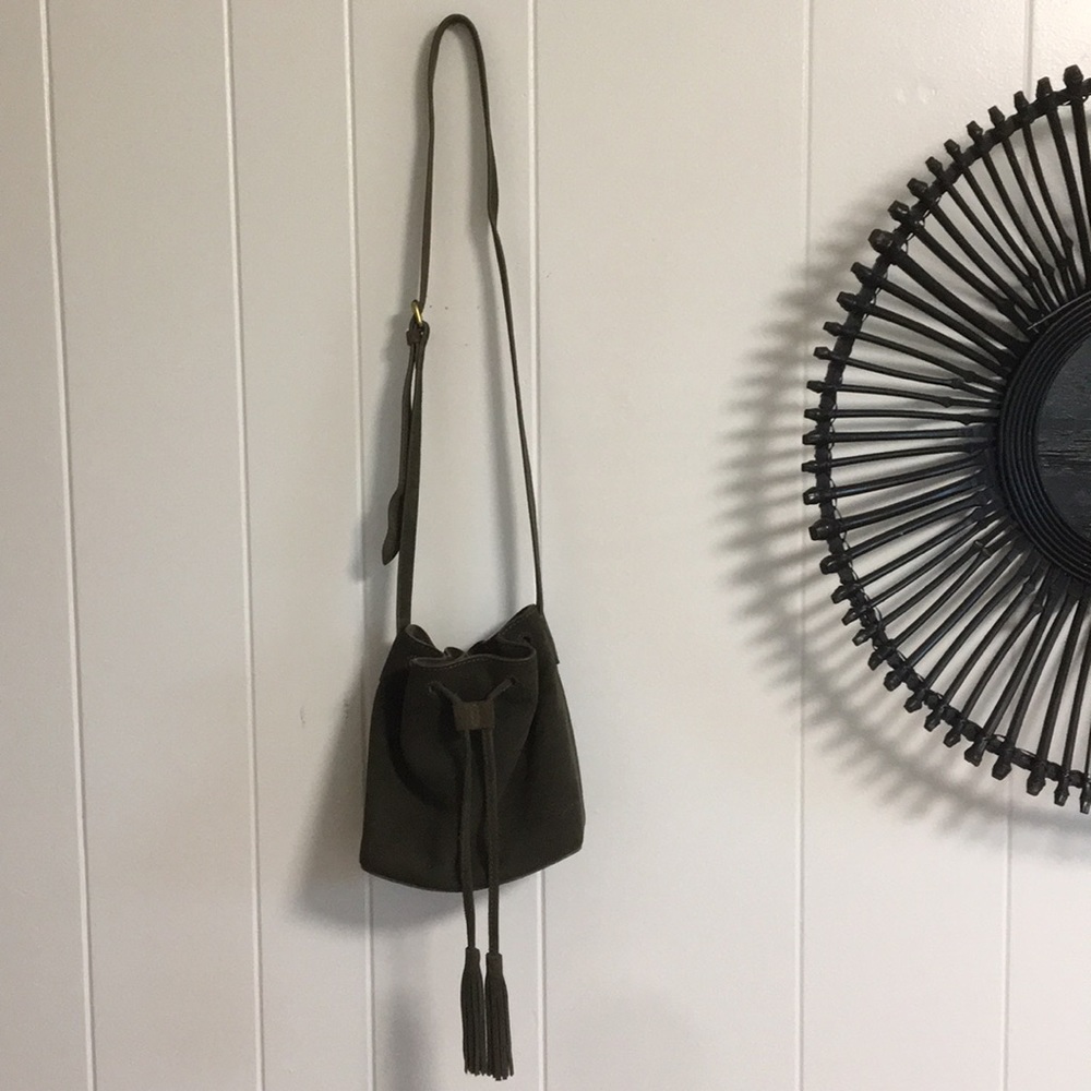 J crew olive green suede bucket purse